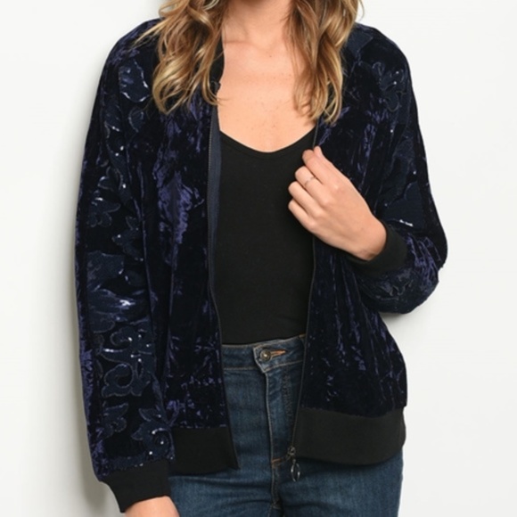 Jackets & Blazers - Velvet Bomber Jacket with Sequin Sleeves